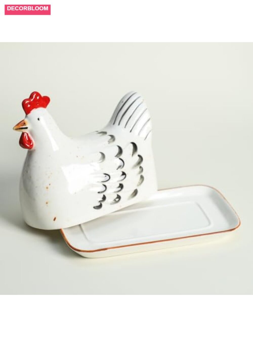 Retro Hen Ceramic Butter Dish with Lid - Butter Keeper & Plate Tray for Kitchen - Picture 3 of 6